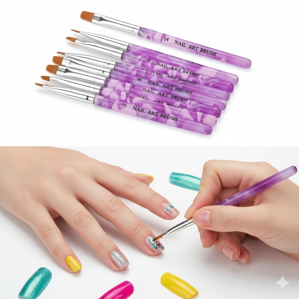 7pcs NAIL BRUSH SET Acrylic UV Builder Nail Gel Polish Art Painting KIT UK