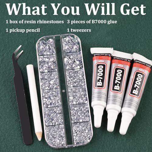 Resin Rhinestones for Crafting with 1 Small Pack with Glue 01 Silver Clear