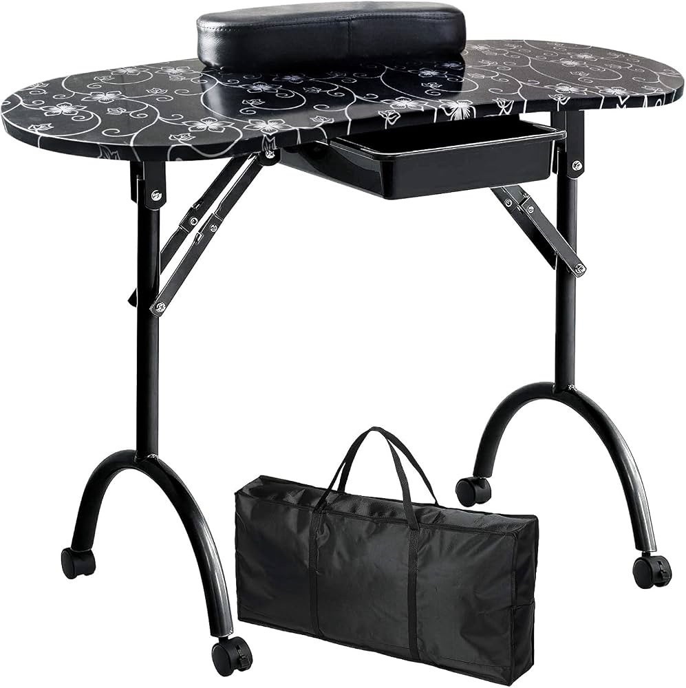 Topbuy Portable Nail Table Folding Manicure Nail Desk W/ Drawer & Wrist Rest