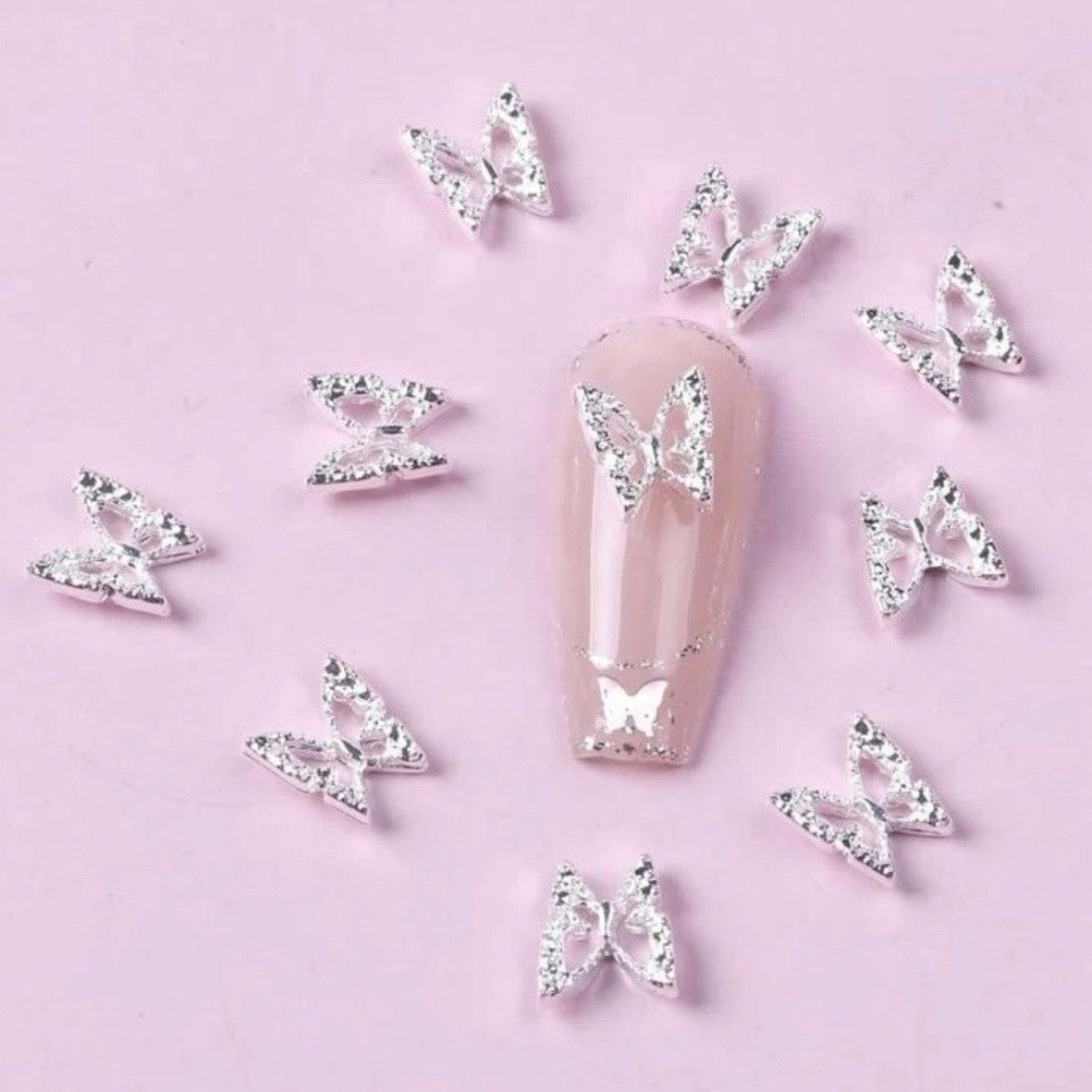 New Sparkly Silver 3D Crystal Gem 10pcs Butterfly Design Nail Art DIY Crafts