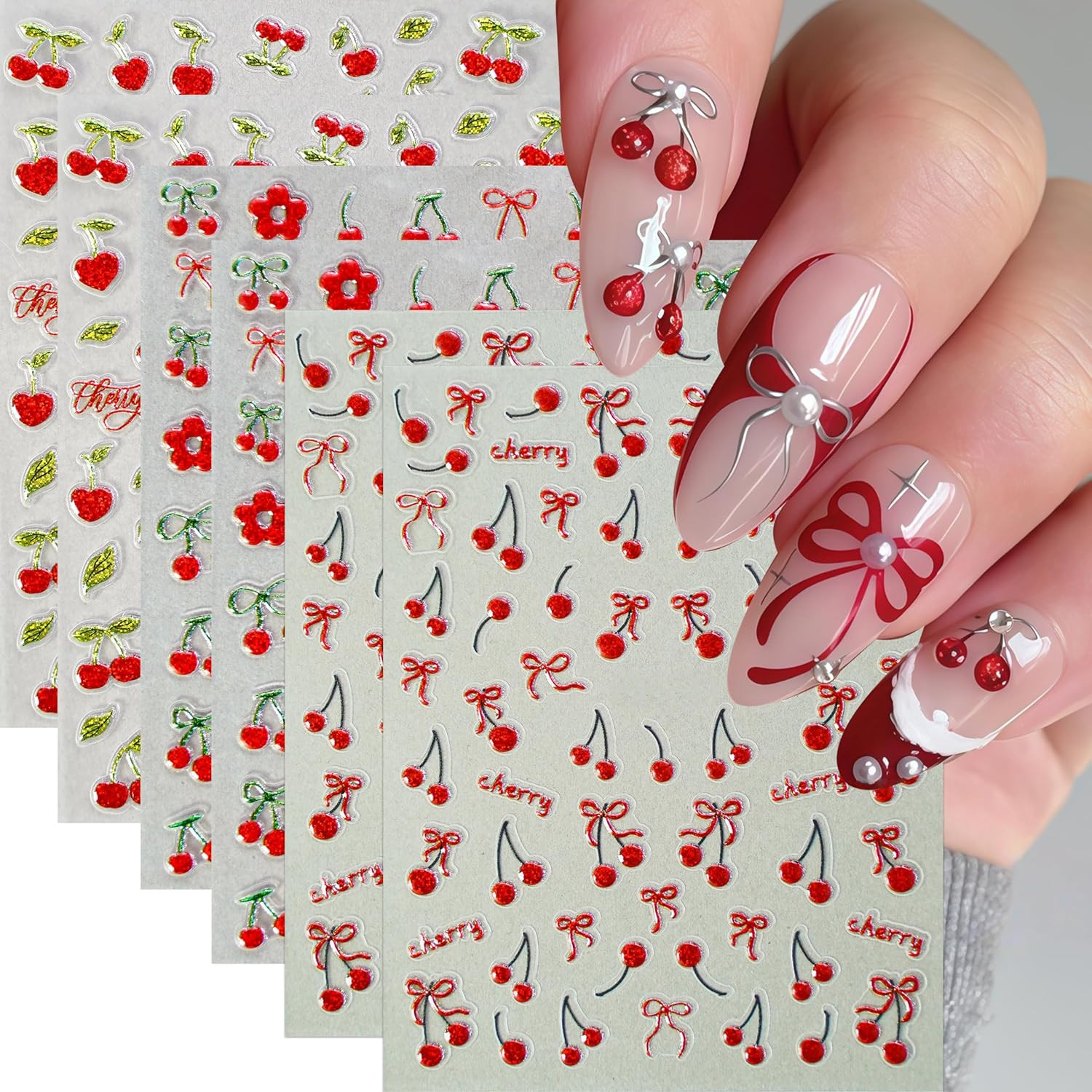 8Sheets Fruit Nail Art Stickers Decals 3D Summer Fruit Nail Decals Blueberry Lem