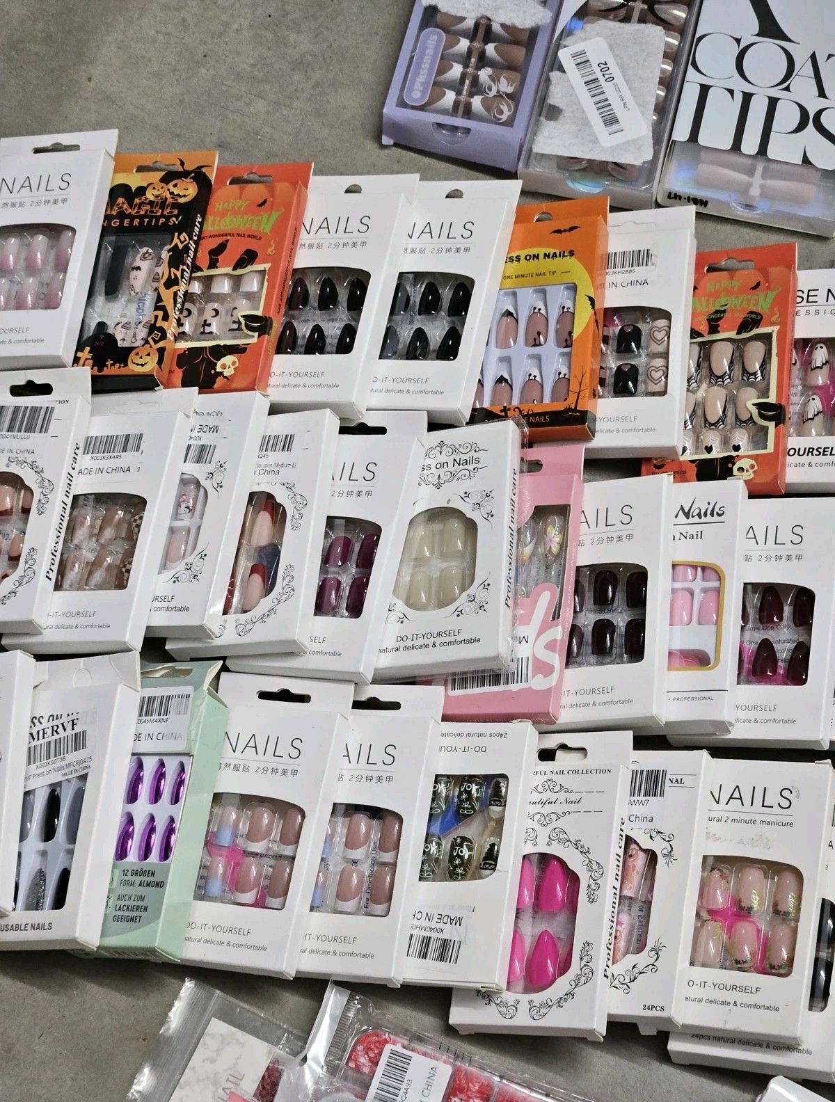 Bulk Lot Of 194 Different Brand Press-On Nails, Large Variety of Sizes And Style