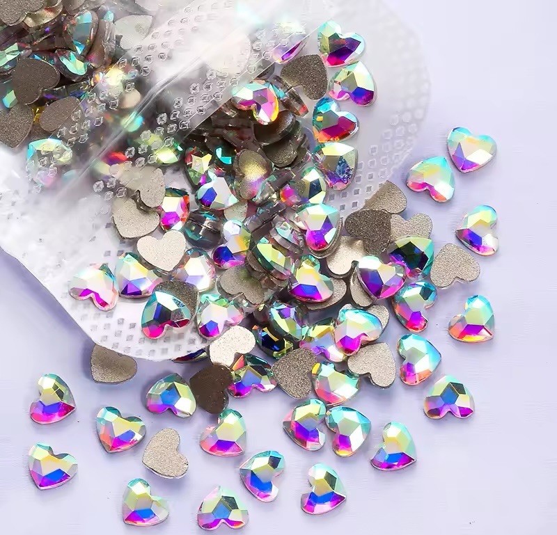 40Pcs Heart Crystal AB Rhinestone In Grids Multi Shape Flat- Back Nail Art