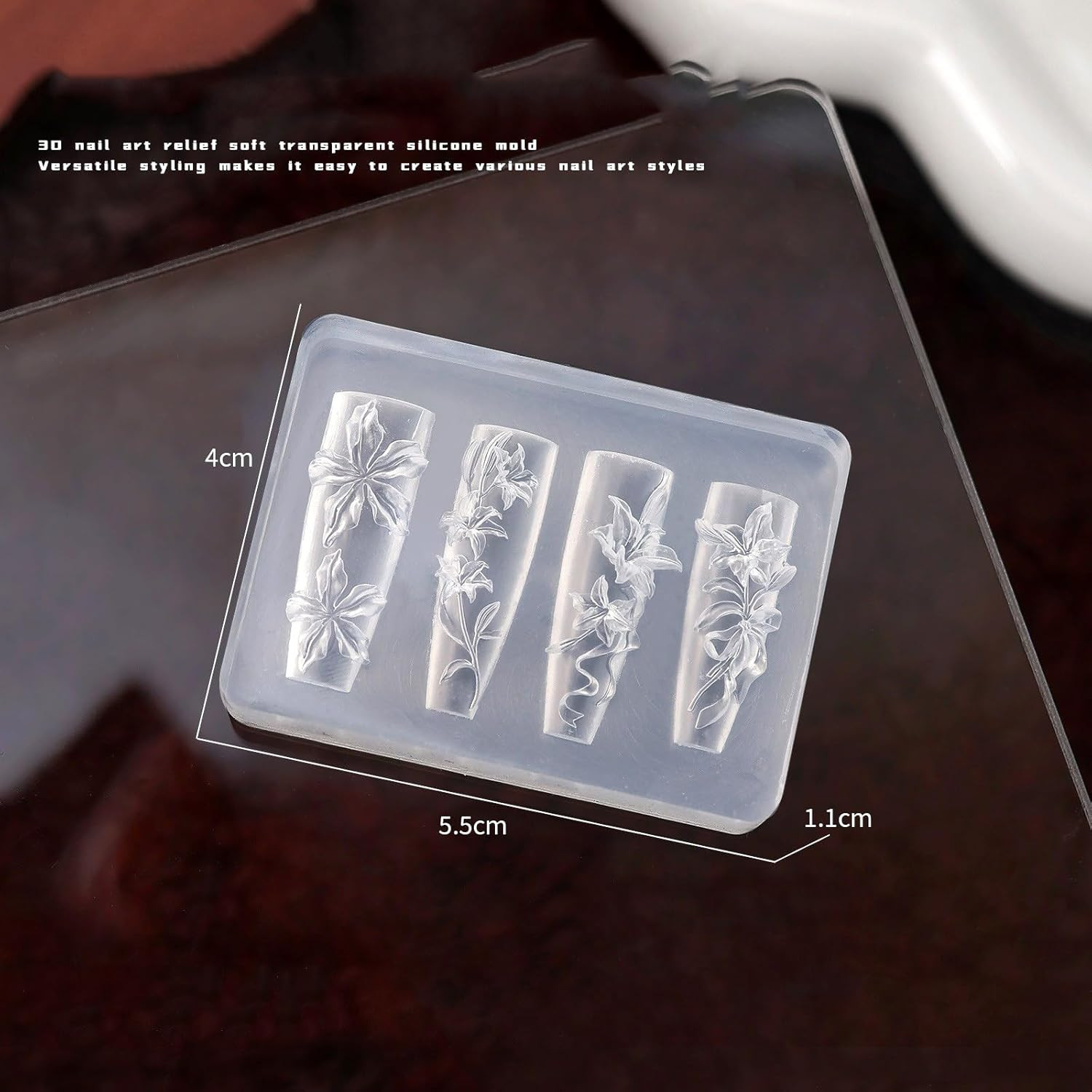Silicone 3D Lily Flower Nail Mold for Art and Manicure Design