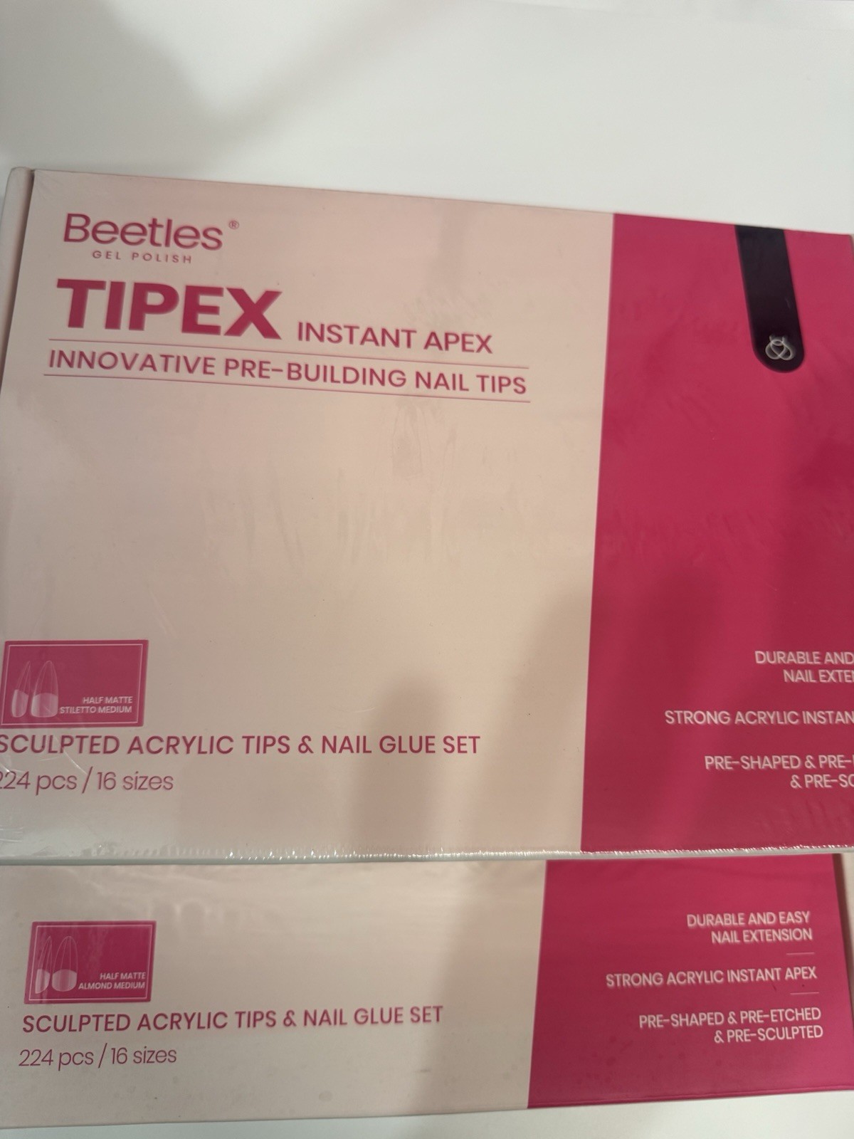Beetles TIPEX Instant Apex Nail Tips 2 Pack Stiletto & Almond 224PCS New