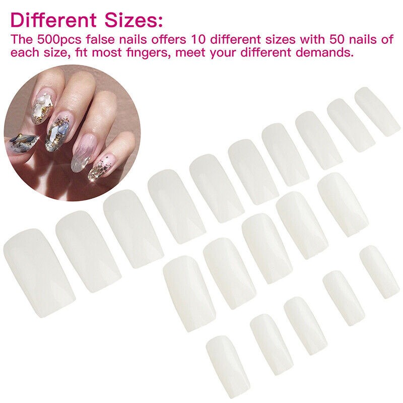 500pcs Fashion Manicure Full Cover Natural False Nails Fake Tips Tools With Box