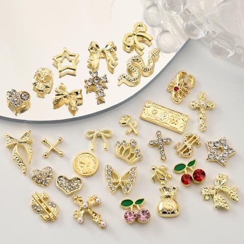100Pcs Nail Charms and Gems Charms for Nails Design Charms for 100 Pcs Gold
