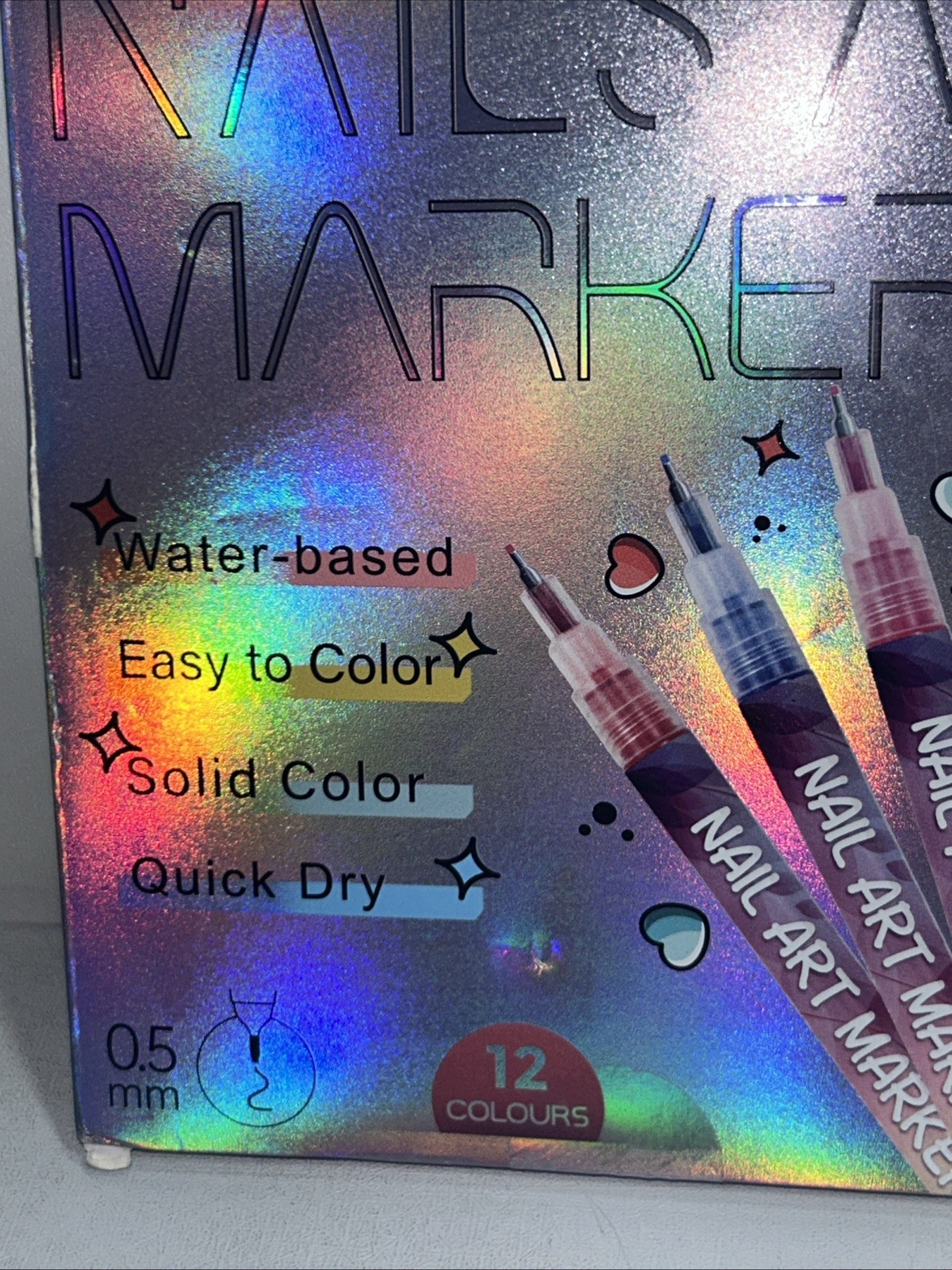 Sealed Nail Art Markers. 12 Colors 0.5 mm, Quick Dry Water Based, Slightly Damag