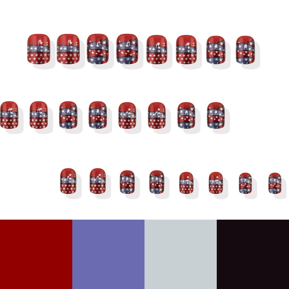 24pcs Shiny American Flag Independent Day press on Nails, Short Square-Round