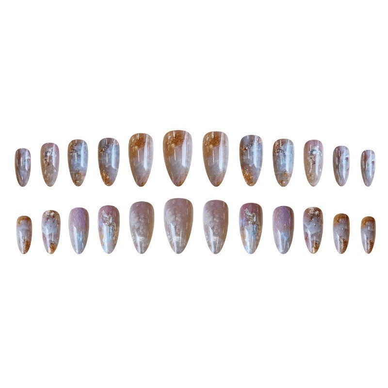 48 Pieces of Gold-plated Marble Transparent Fake Nails – Removable Nail Art