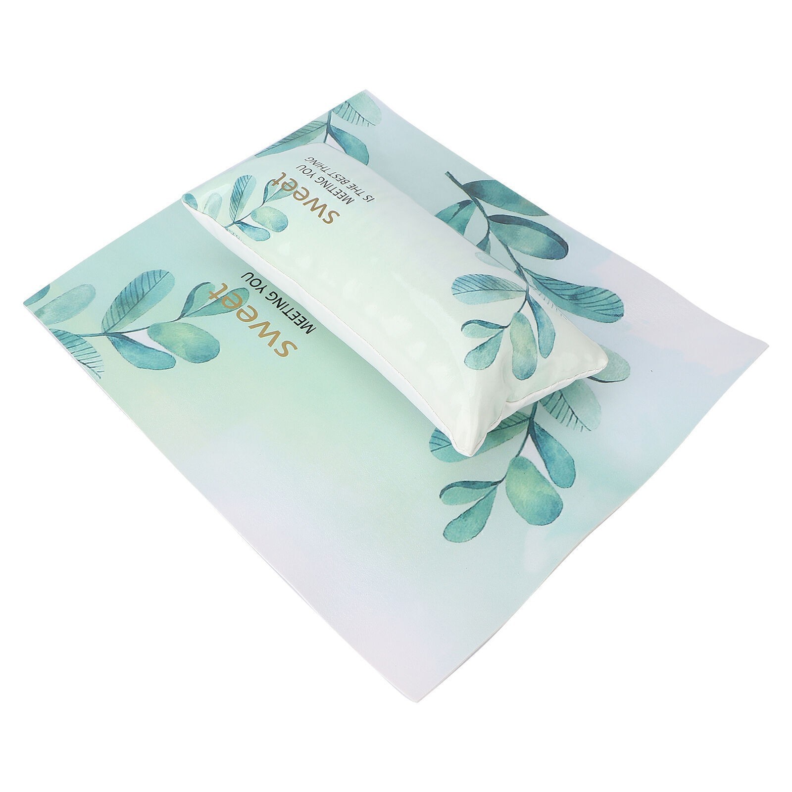 Comfortable Nail Art Hand Pillow with Mat Detachable Green Leaves Pattern