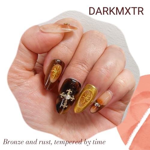 Tortoiseshell Press On Nails Long Coffin Brown Nude Amber Stardust Gothic