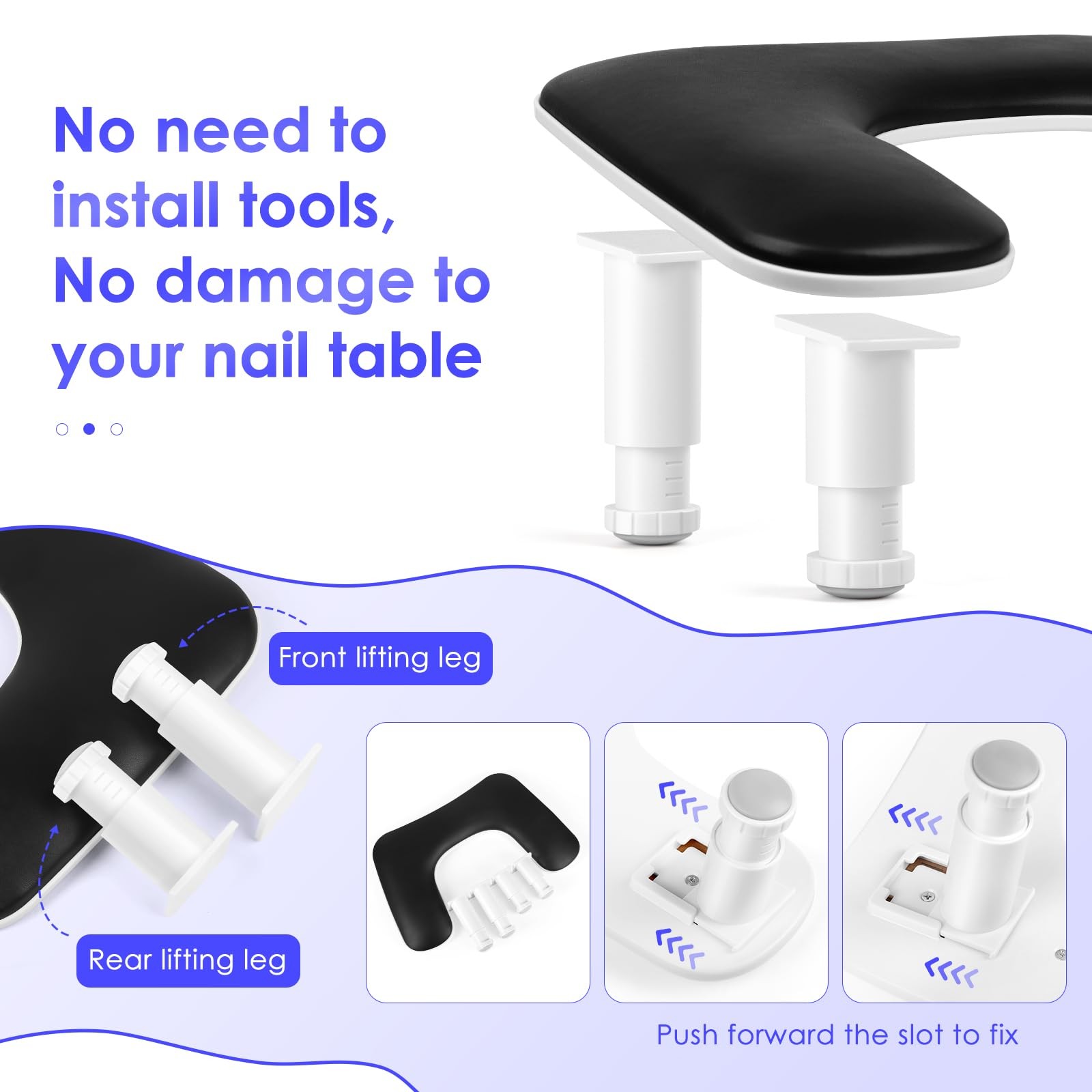 Manicure Arm Rest for Nails Tech: U-shaped Adjustable Nail Armrest – Black PU…
