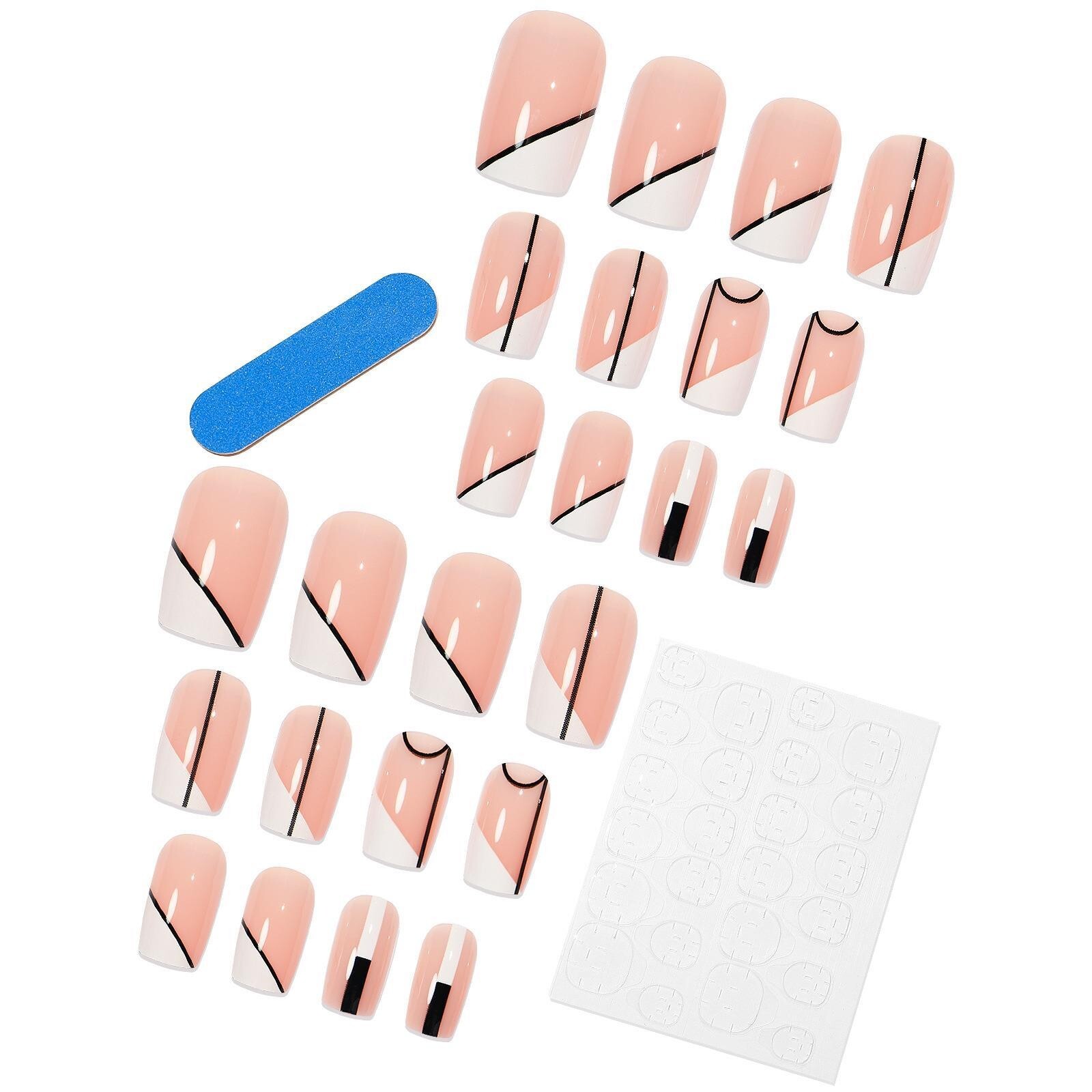 24 Pcs French Shape False Nail Short Square Press on Nails with Nail Sticker Kit