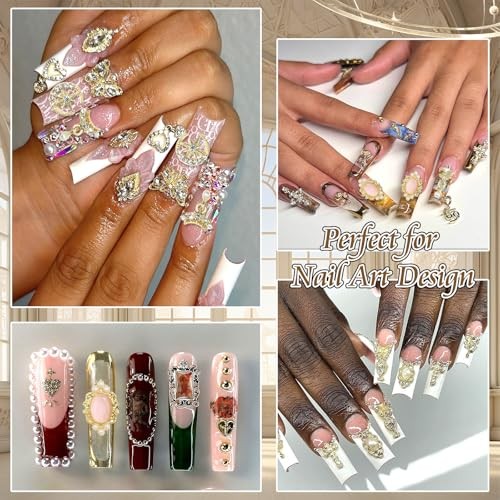 116PCS Nail Charms Luxury Nail Art Jewelry Dangle Heart Nail Gems Pearls Gold