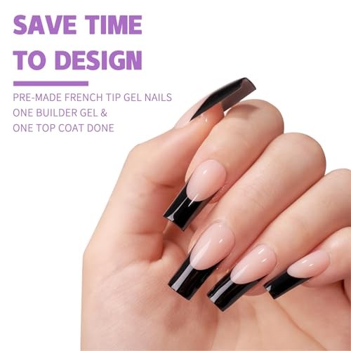 150Pcs Black French Tip Press on Nails Medium Coffin Fake Nails 0812 0812-011