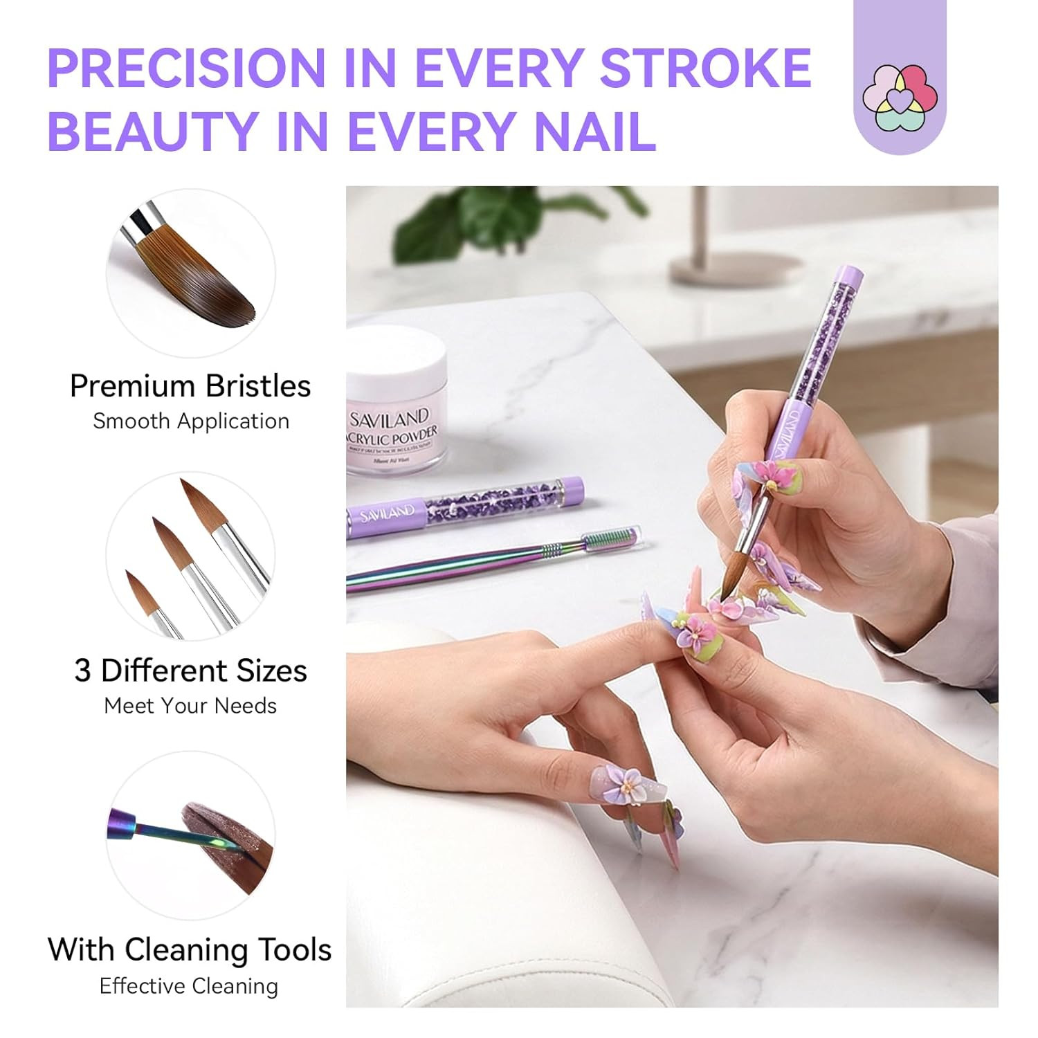 Kolinsky Acrylic Nail Brush Set: Size 6,10,14 Professional Nail Brushes Cleaner