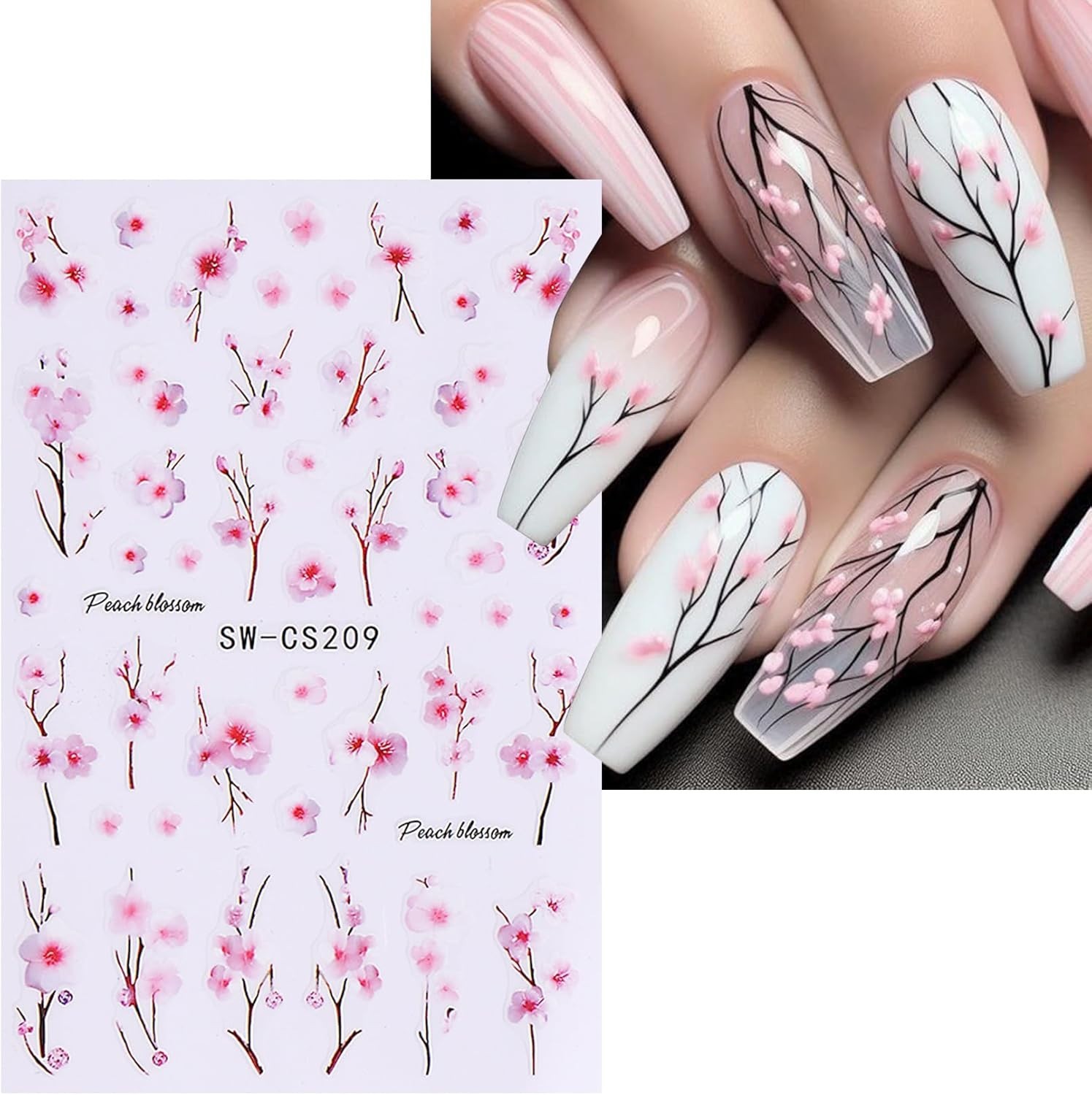 Colorful Flower Nail Art Decals 12 Sheets with Tweezers for Spring Nails