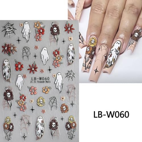 4 Sheets Cute Ghost Nail Art Stickers and Halloween Flower Nail Stickers-7