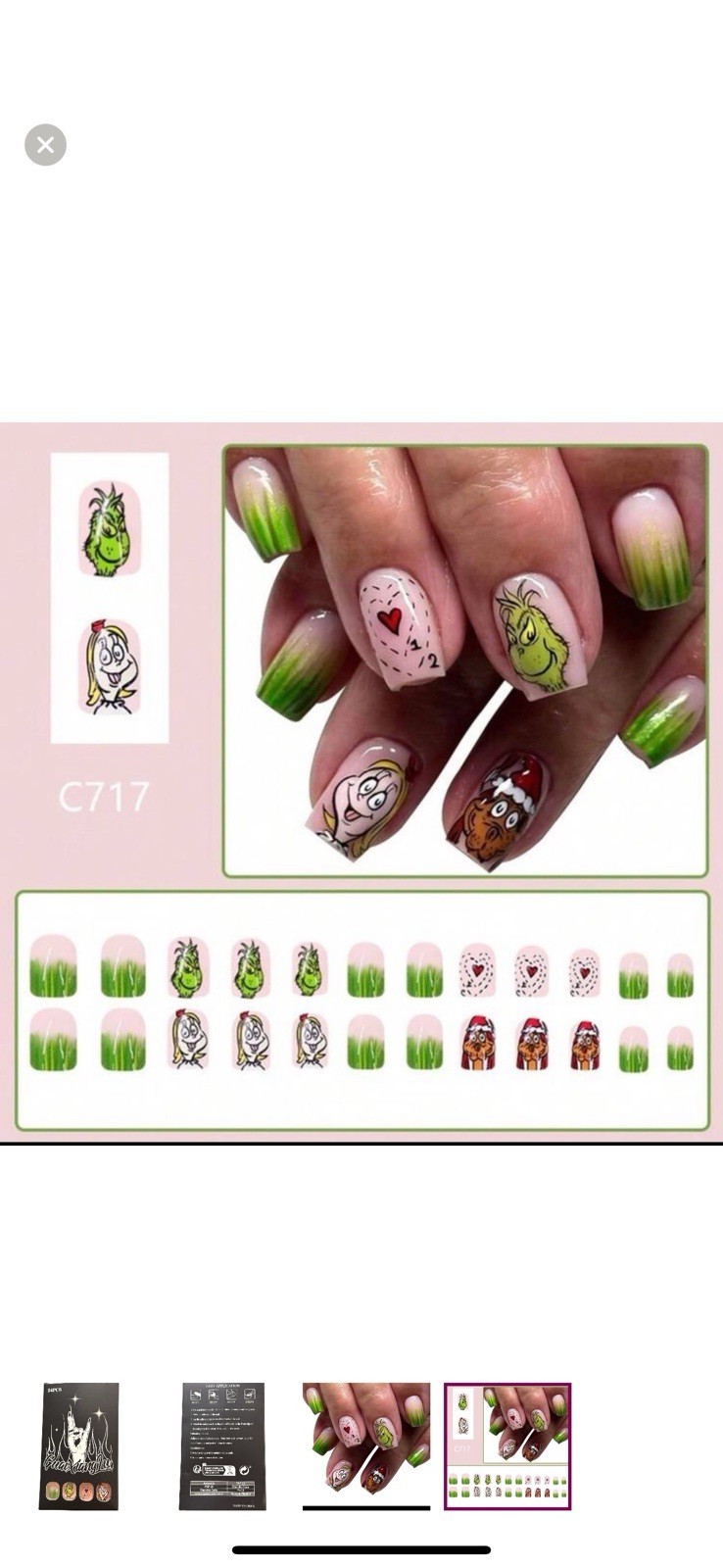 New- Short Square Nails Grinch Theme Press onNails, 24 pieces