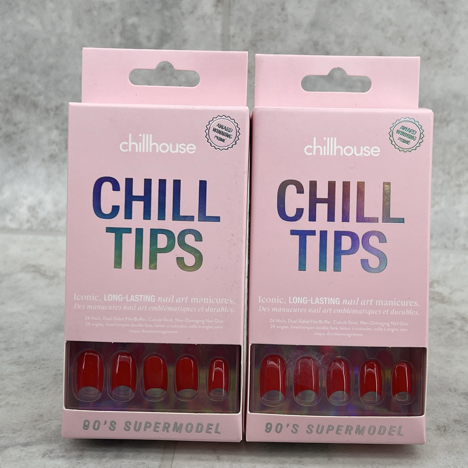 2 Pack! Chillhouse Chill Tips artificial nails 90’s Supermodel design – Red- New
