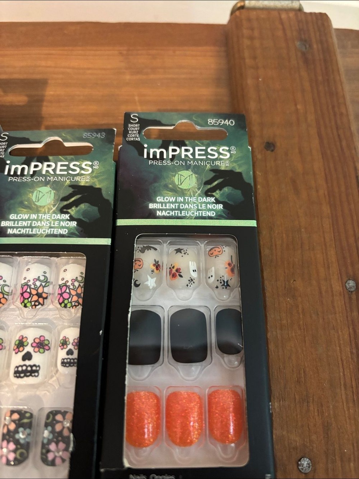 3x Halloween Press On Nails Bundle Kiss imPRESS Broadway Glow In Dark Skulls Web