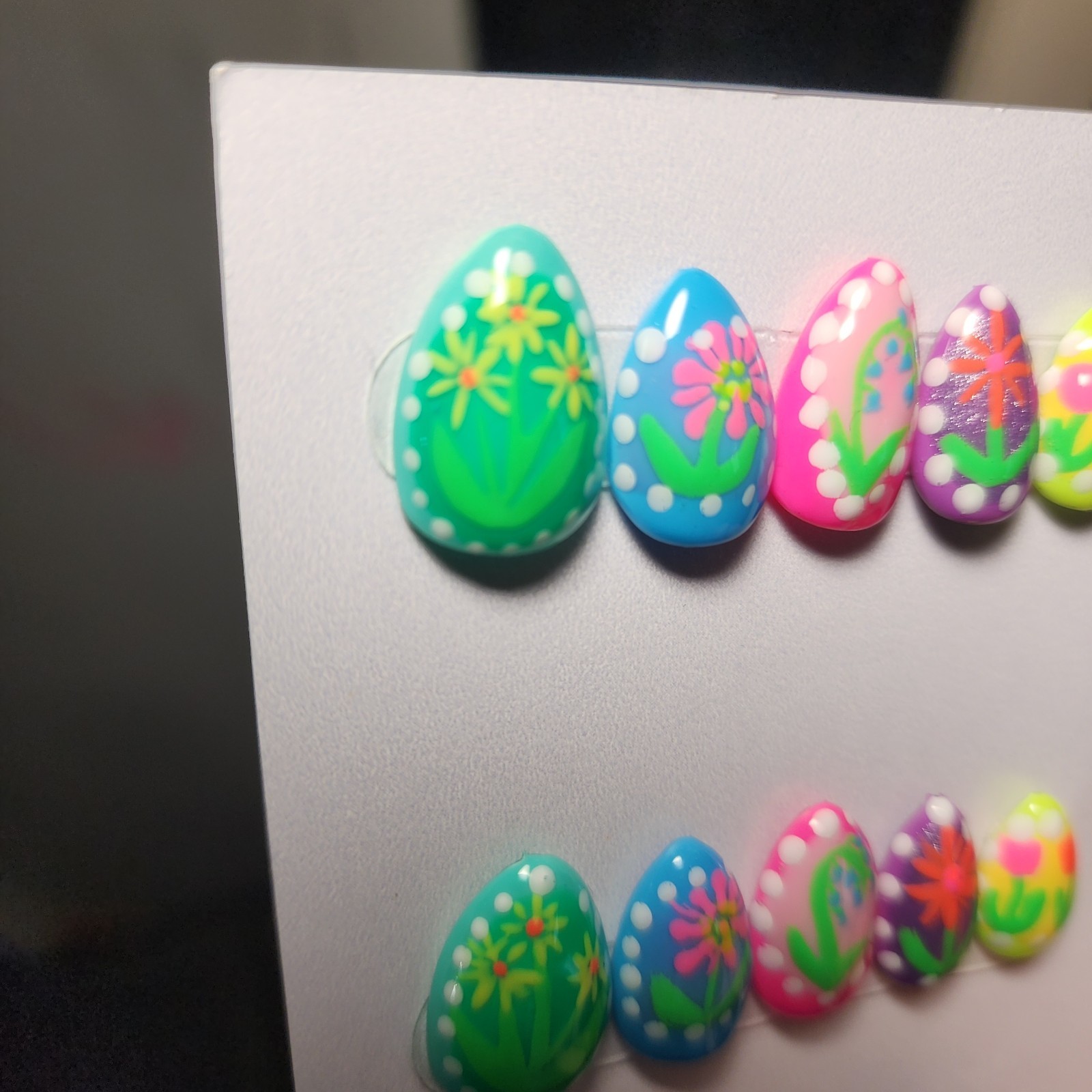 Handmade Builder Gel Floral Extra Short Almond Press On Nails