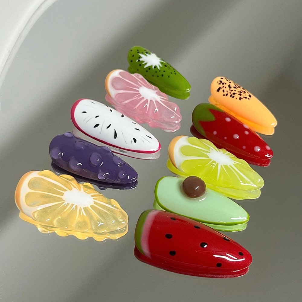 Summer Fruit Inspired Press On Nails with 3D Lemon Pattern Removable Nail Art