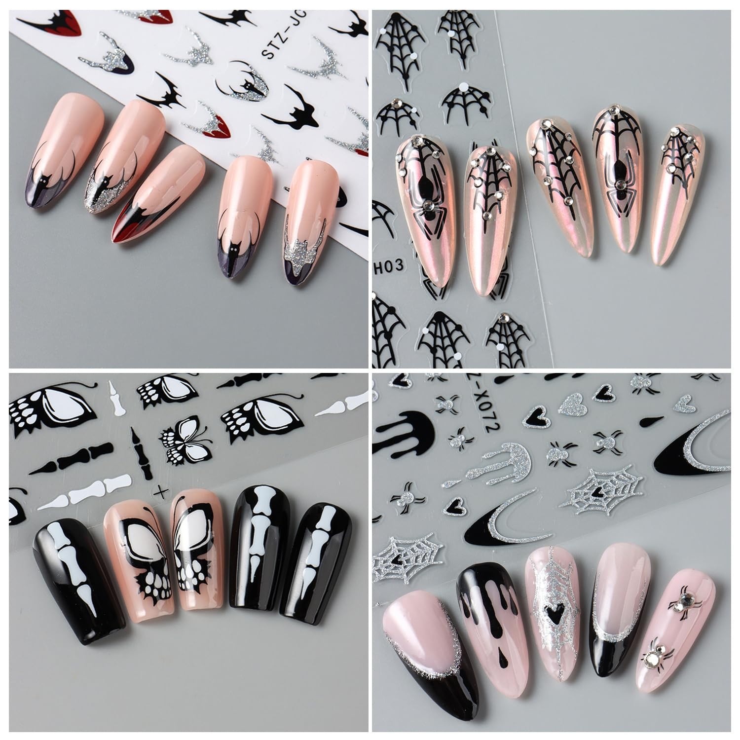 4 Sheets Halloween Nail Stickers for Nail Art Glitter Droplet Spider Nail Dec…