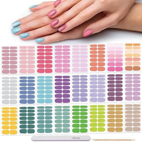24 Sheets Light Color Nail Polish Stickers Full Nail Wraps Stick on Nail