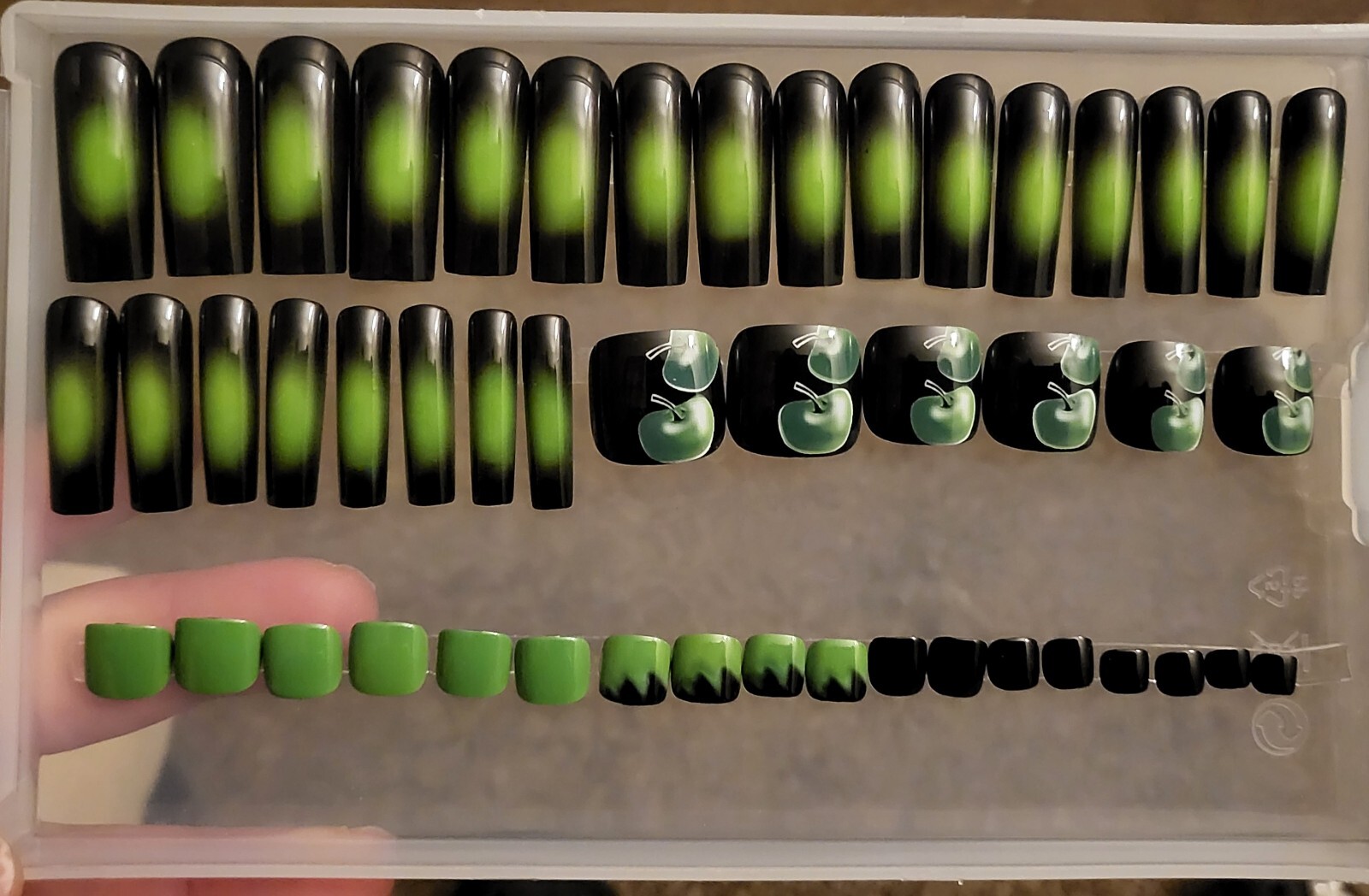 Green And Black Apple Press On Nail And Toes Set