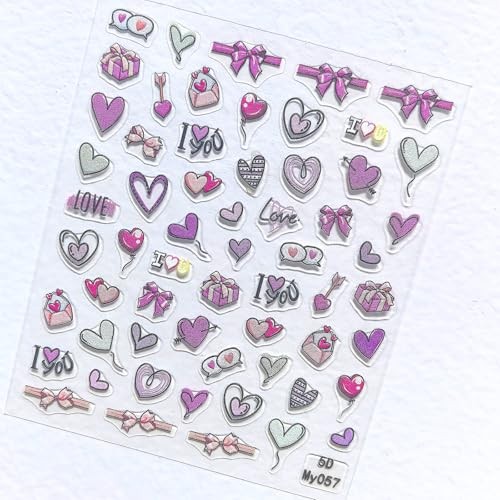 3 Sheets Valentine’s Day Nail Art Stickers Colorful Heart Nail Decals 5D heart