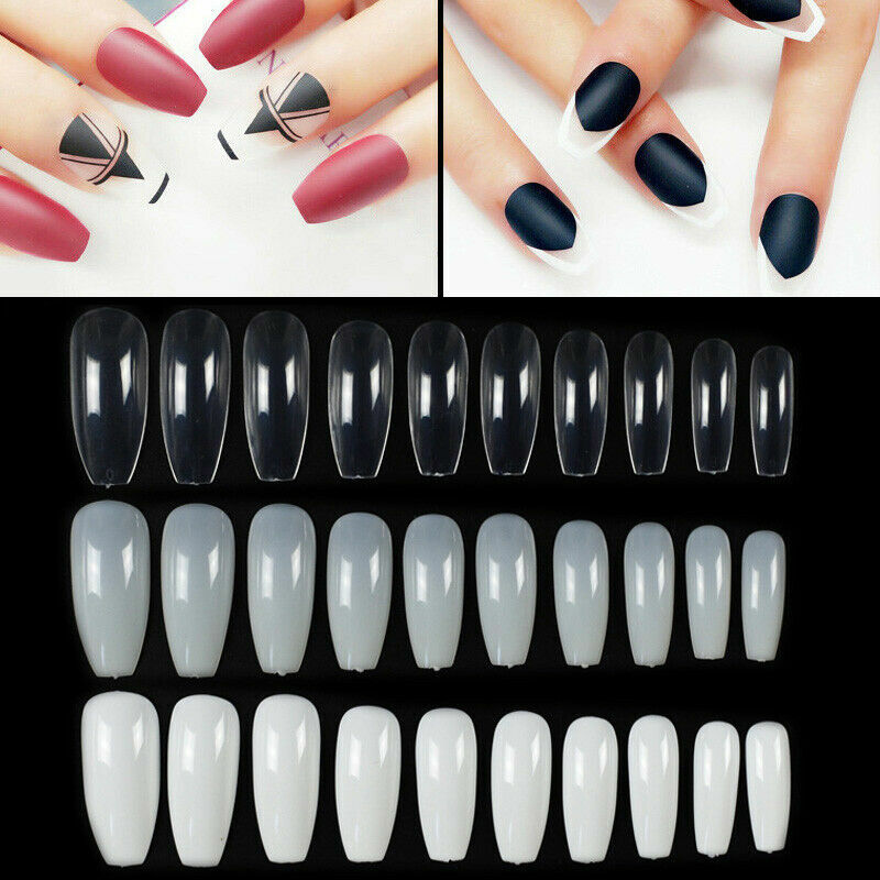 100/600/1200 Pcs Long Coffin Full Cover False Nail Tips Press on Nails – Jargod