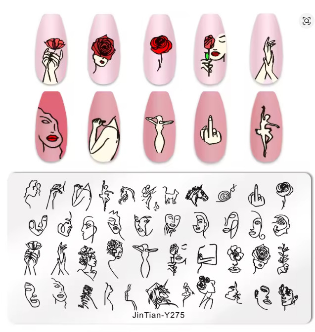 Nail Stamping Plate -JinTian Y-275 – Feminine Power Line Art – New