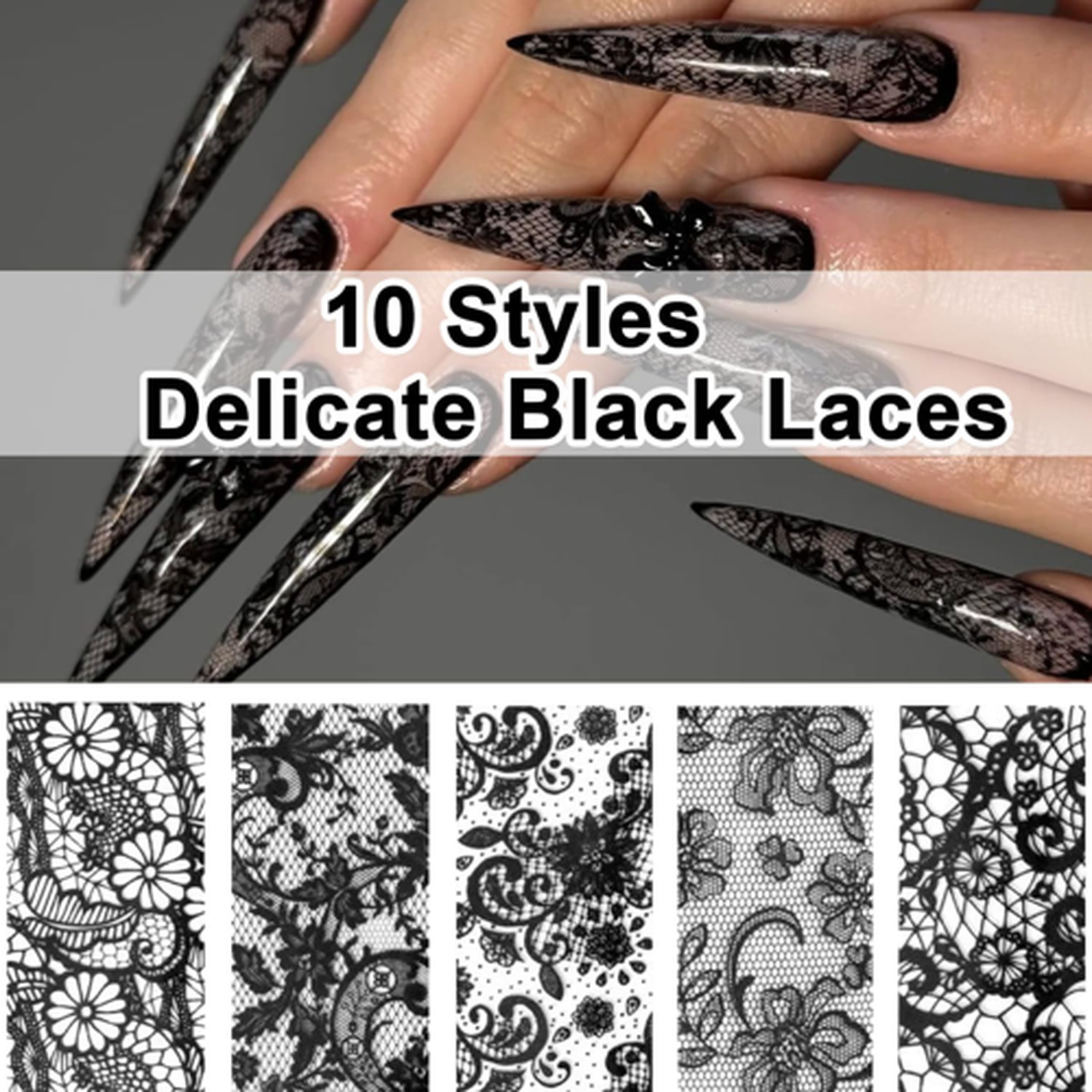 Lace Nail Foil Sheets 20 Rolls Black White Flower Transfer Nail Art Decals