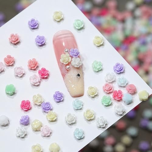 100Pcs Random Mixed Colors 4mm Tiny Flower Nail Charms Flatback 3D Flowers for