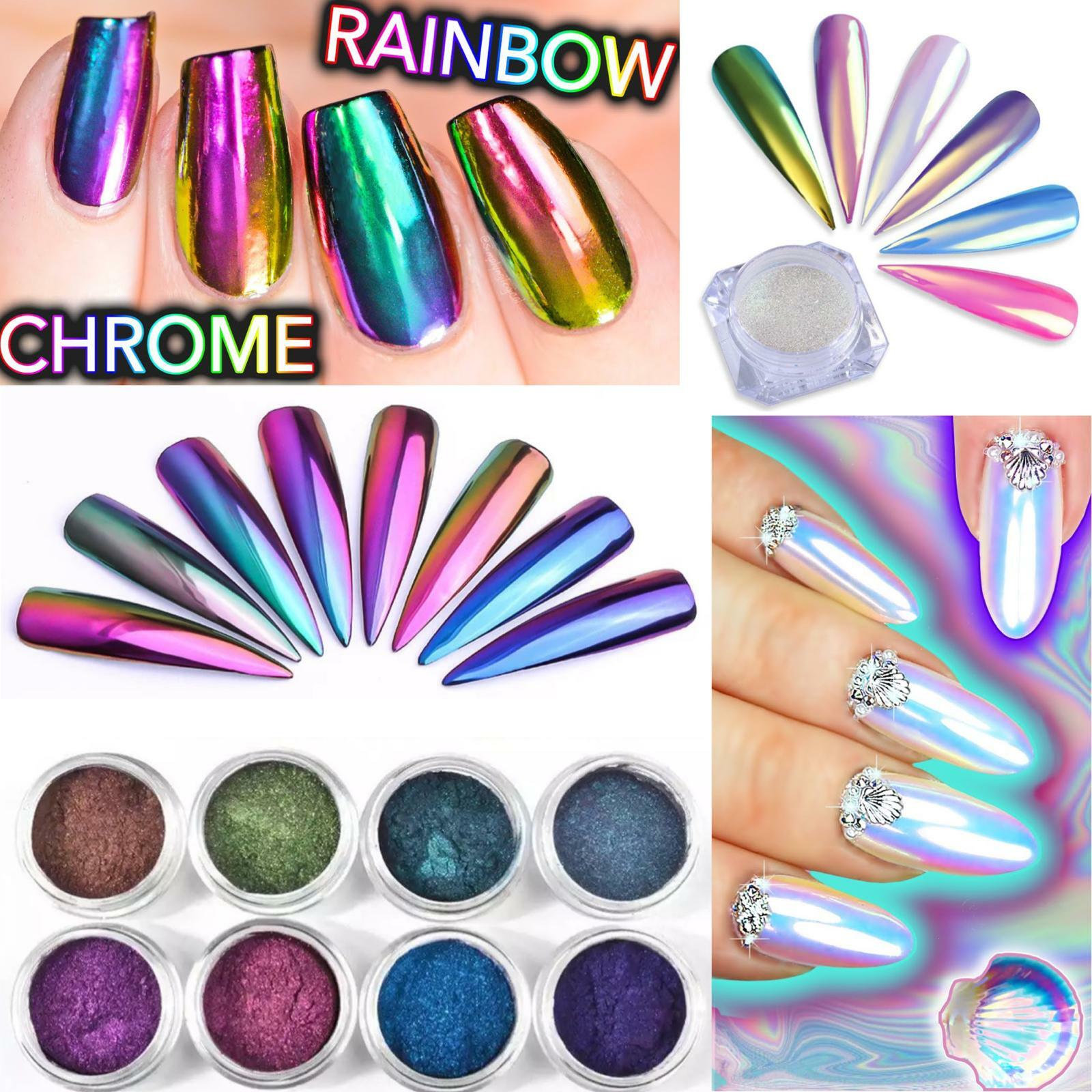 Mirror Chrome Nail Powder Unicorn Holographic Effect 60 Colours Nails Decoration