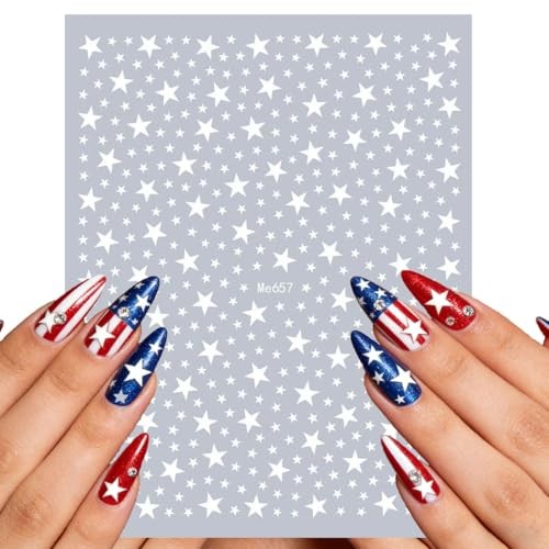 4th of July Nail Stickers – 6 Sheets Red White and Blue Star Nail Stickers 3D