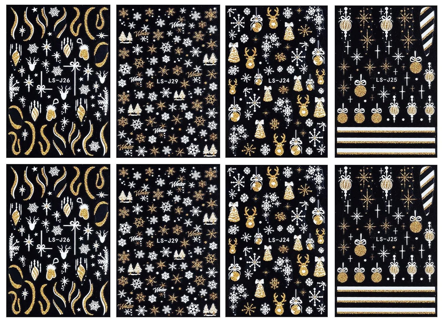 8 Sheets Glitter Christmas Nail Art Stickers Decals Self-Adhesive Holiday Gol…