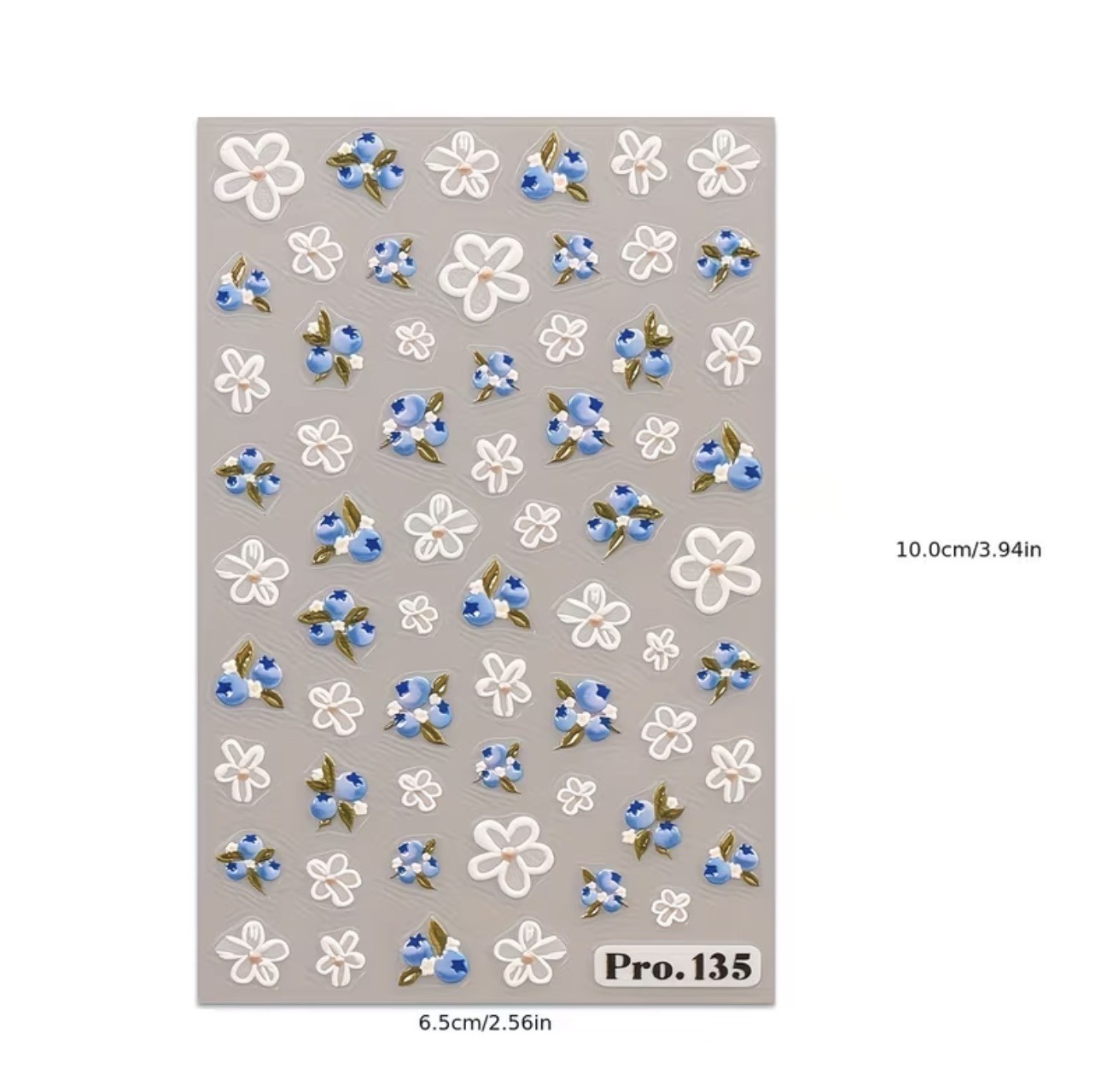 Nail Stickers 5D Embossed Blueberry White Flower Decals Spring Summer DIY Pro135