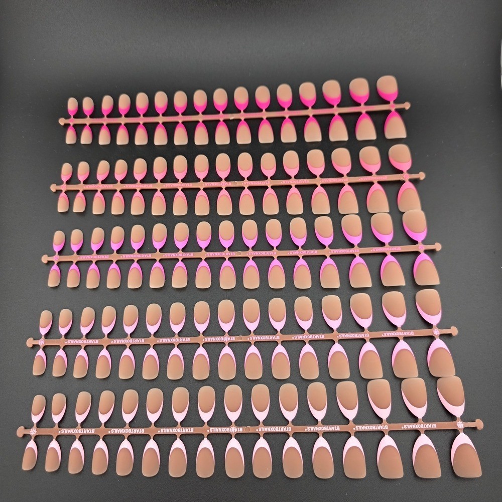 NIB XCoat Tips Pink Press-On Nails Small Almond Shape 160 Pieces In Dark Base