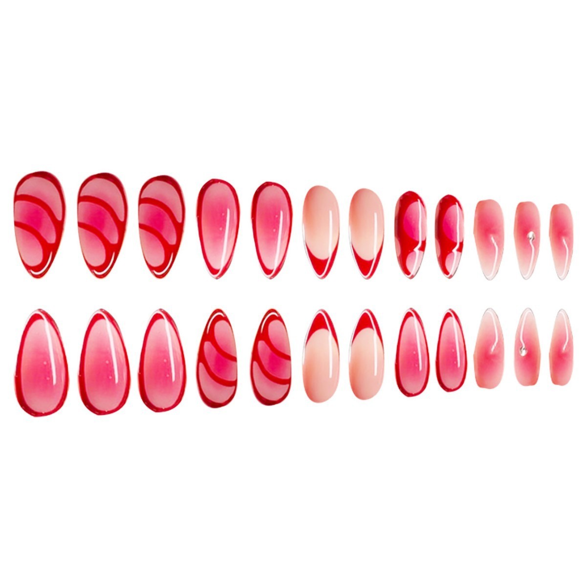 24Pcs Red Ombre French Almond Press On Nails Wholesale