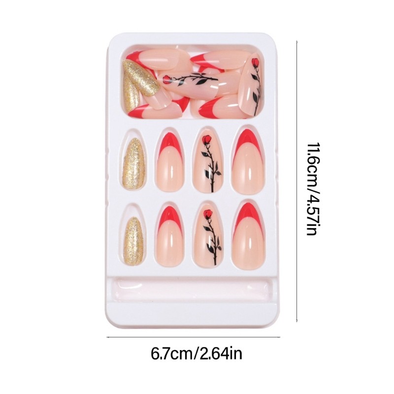 24Pcs Valentines Day Press On Nail Medium Almond French Tips for Any Occasion