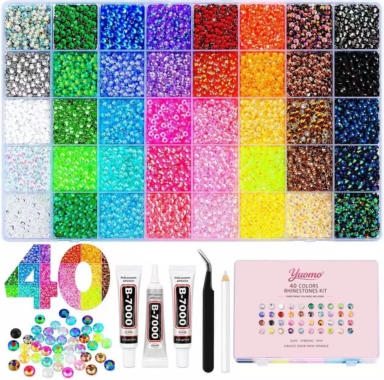 40000Pcs 40 Colors Jelly Rhinestones for Bedazzling,Mix Colors Bedazzling Kit