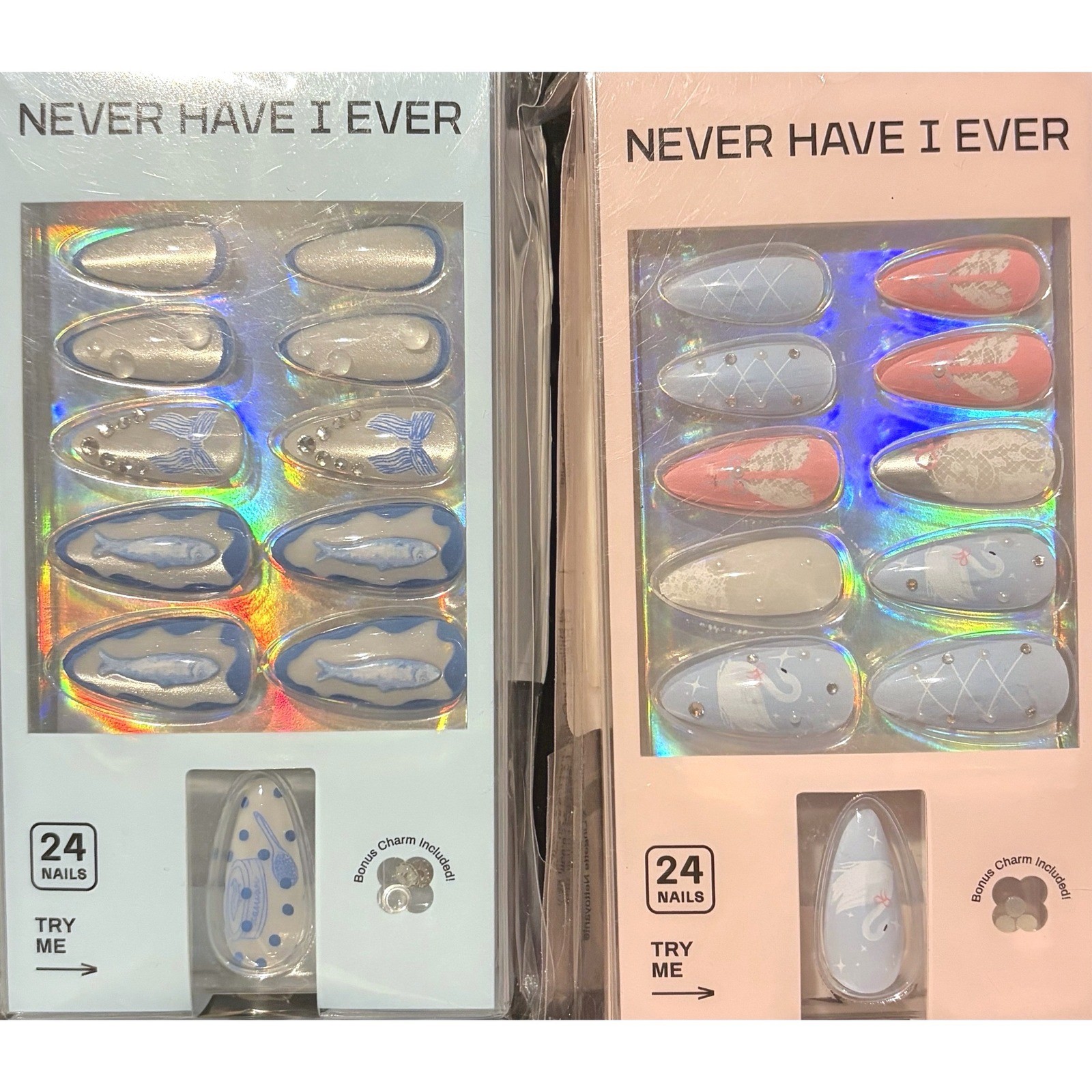 Never Have I Ever Press On Nails Sardine Dream Swan Lake Coquette Blue Pink 2pk