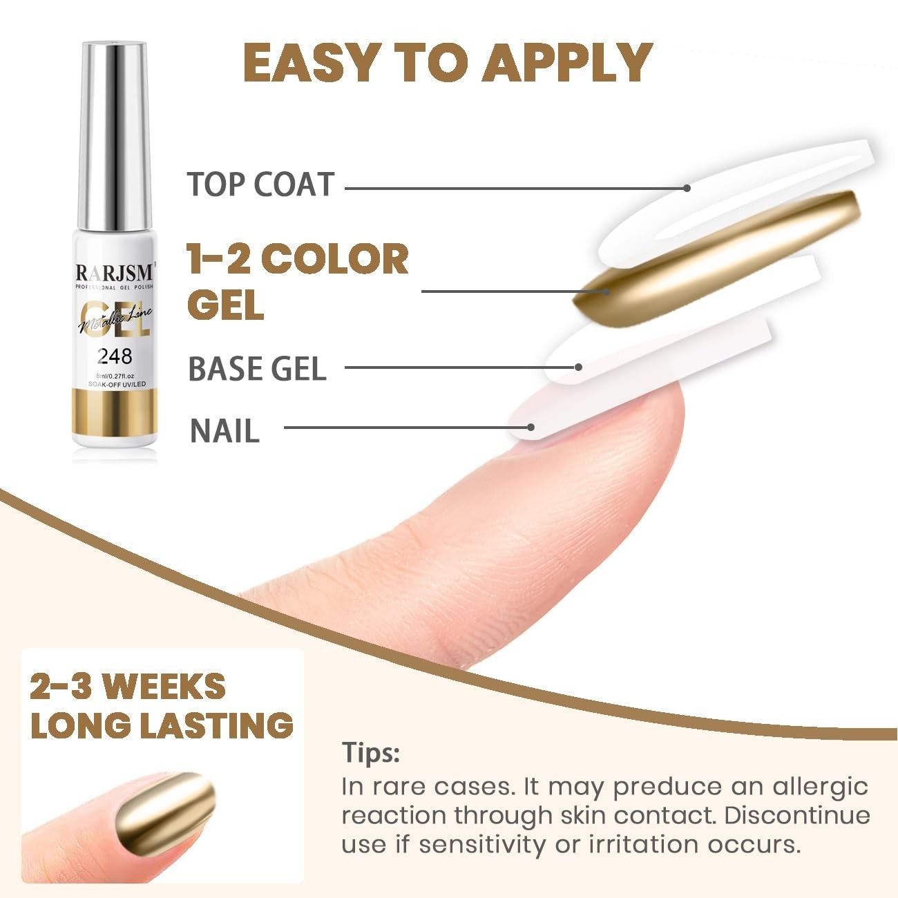 8ml Metallic Bronze Gold Nail Art Gel Liner – Chrome Mirror Effect for Elegance
