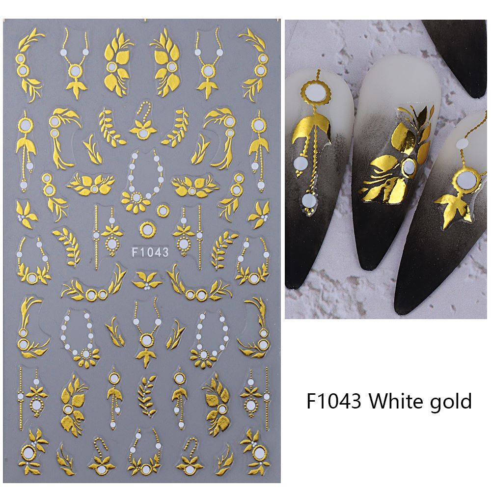 Flower Leaf Branch Butterfly Nail Stickers Daisy Love White Gold Flowers Branch