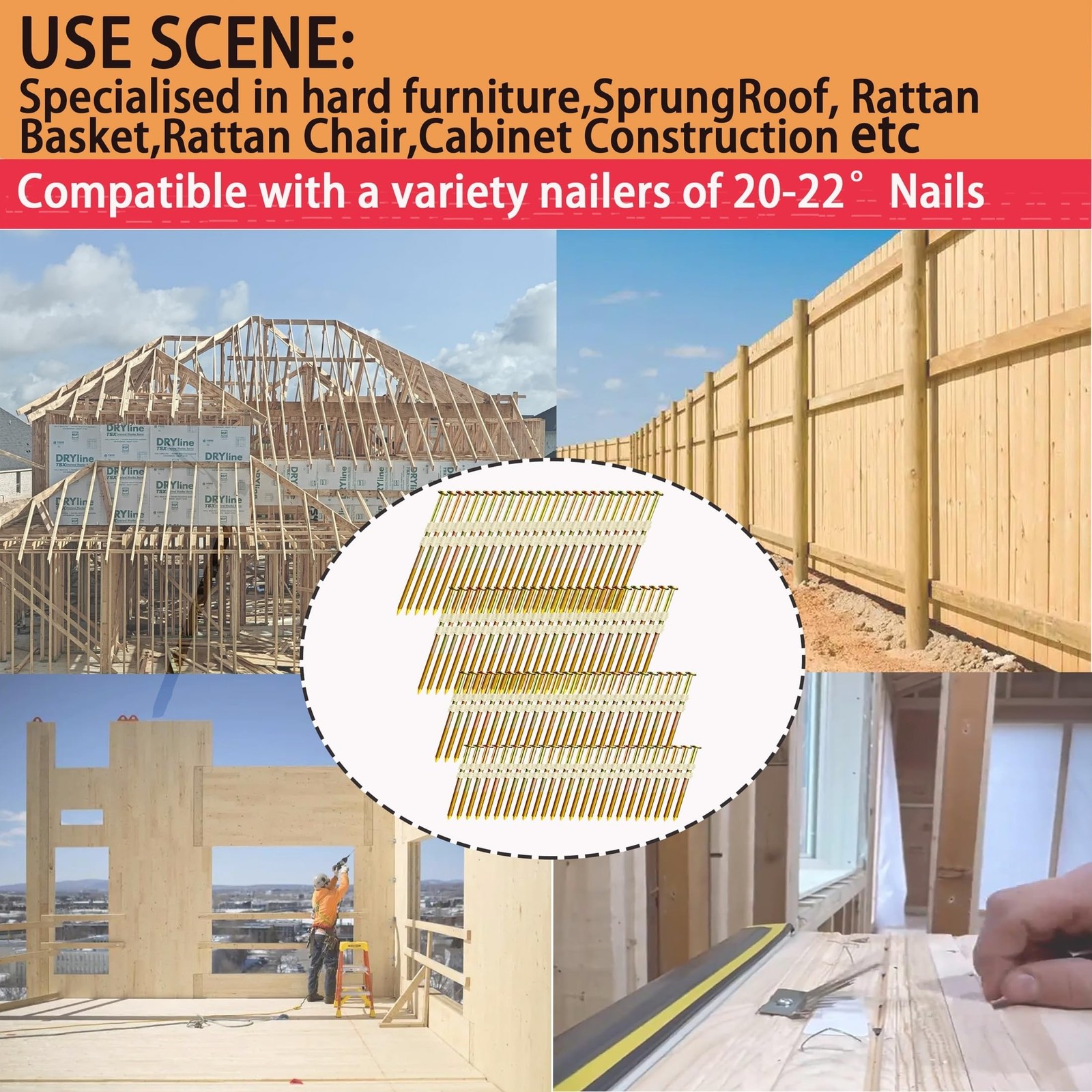 Framing Nails,21°Round Head Nail Pack,Galvanized Nails,Ring Shank for 20 to