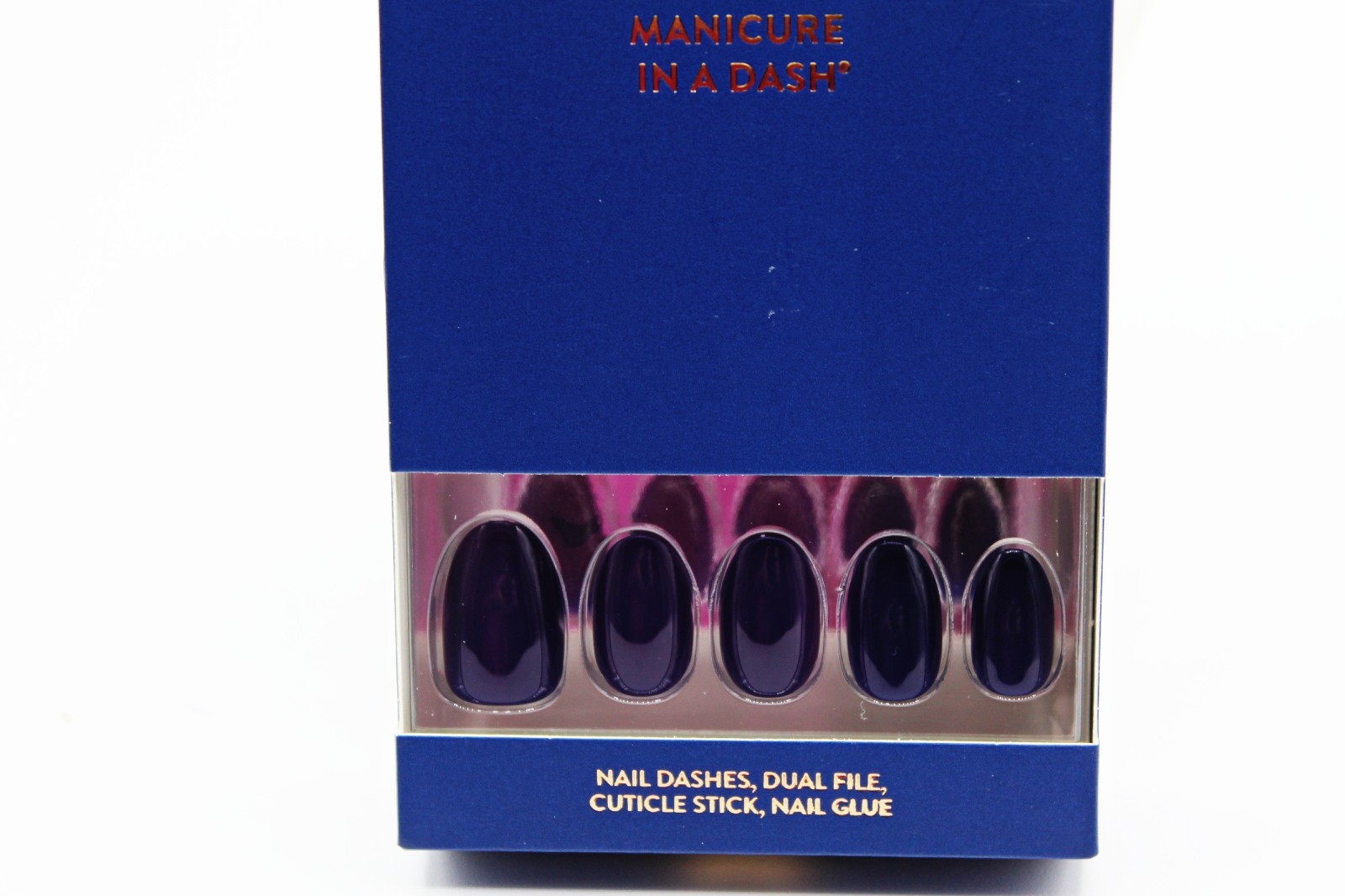 Red Aspen Short Almond Navy Blue Press-On False Nails- New in box
