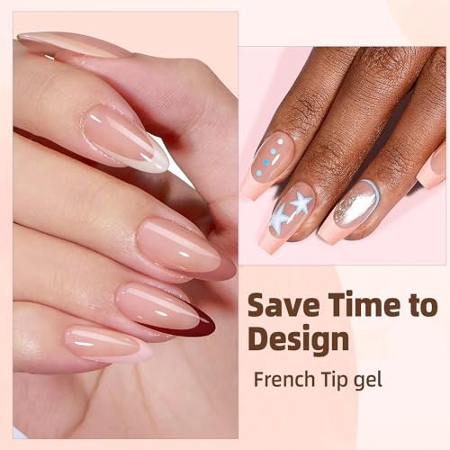 French Gel Nail Tips, 150Pcs Almond French Tip Press on Nails with Pre